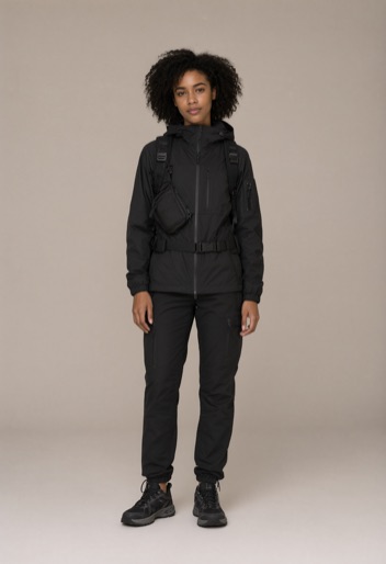The same person restyled in a Techwear outfit by Rizz My Fit