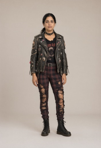 The same person restyled in a 80's Punk outfit by Rizz My Fit