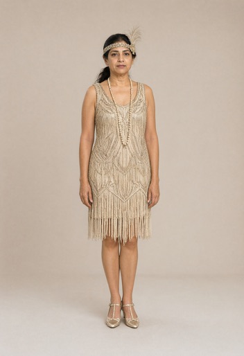 The same person restyled in a Roaring 20's outfit by Rizz My Fit