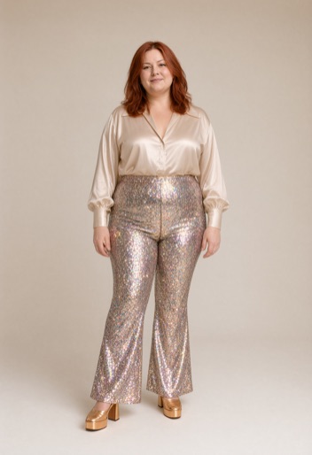 The same person restyled in a 70's Disco outfit by Rizz My Fit